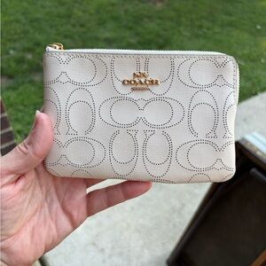 Coach Perforated Signature Zip Wristlet - Cream